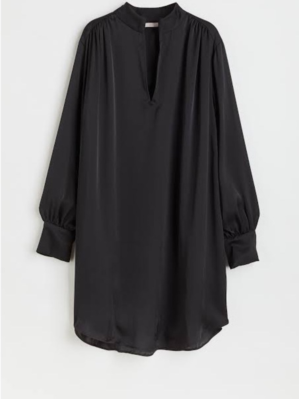 Helmut Lang black silk satin V-neck tunic blouse